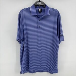 FootJoy Polo Shirt Mens Medium Blue Stripe Golf Cheyenne Country Club Stretch